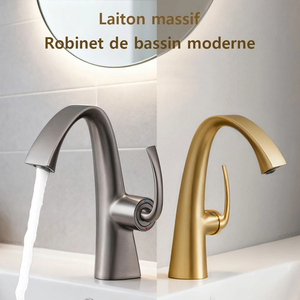 Robinet d'évier de salle de bains nouveau Design moderne trou de levier unique lavabo chaud et froid, grue de vanité robinets de lavabo mitigeur en laiton robinet d'eau robinet salle de bain mitigeur