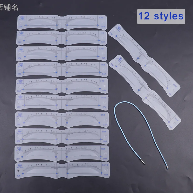 12 Stuks Herbruikbare Wenkbrauwvormer Diy Zachte Liniaal Wenkbrauw Definer Wenkbrauw Stempel Kaart Zachte Liniaal Stencil Make-Up Tool Voor Man