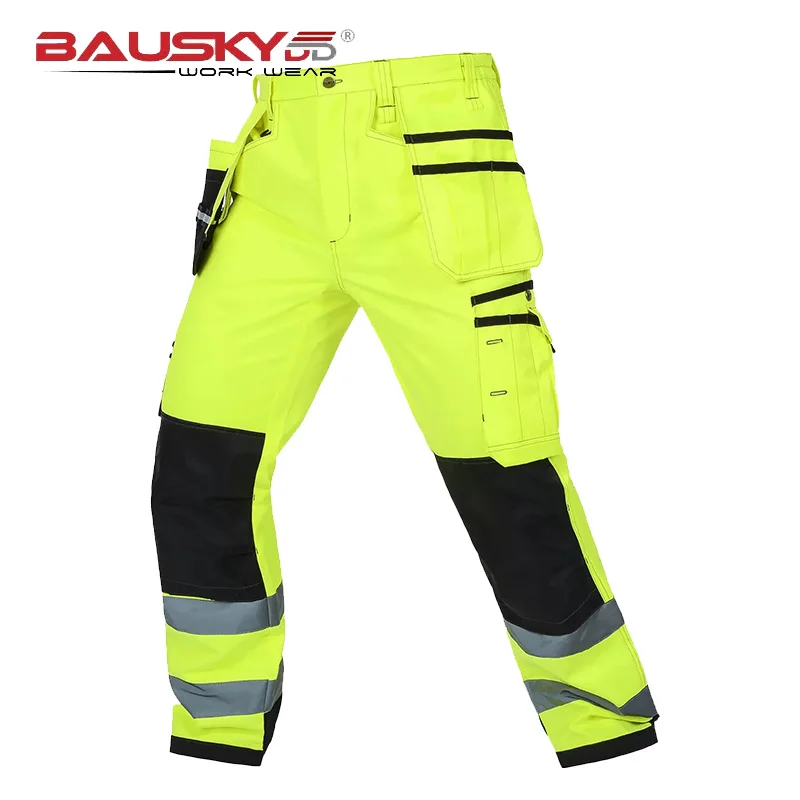 Bauskydd Mens Durable Work Pants Safety Workwear Multi-pocket Pants with Knee Pads Safety Working Trousers