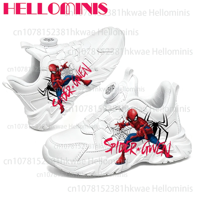 

Spider Man Superhero Children Sports Board Shoes for Boys Girls Genuine Leather Rotating Button Series Popular White Shoes