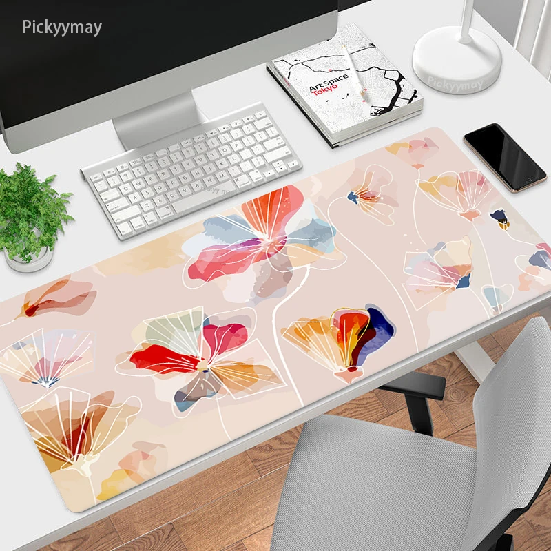 Tapis de souris artistique minimaliste 90x40cm, tapis de bureau et ordinateur portable, antidérapant, motif de fleurs abstraites