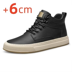 Men's Brown High Top Sneakers Genuine Leather Casual Shoes Men High Top Shoes Comfortable Fabrics Luxury Designer Shoes Zapatos