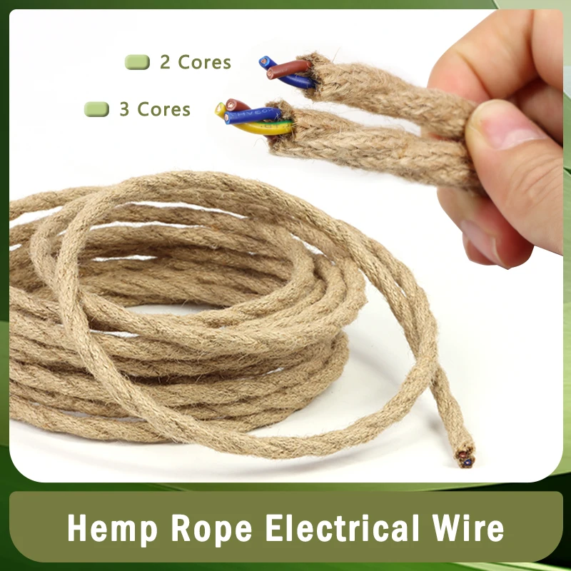

2Core 3Core Twisted Cable Hemp Rope Electrical Wire 0.5/0.75mm² Retro Style Copper Vintage Lamp Cord Braided Wire Pendant Light