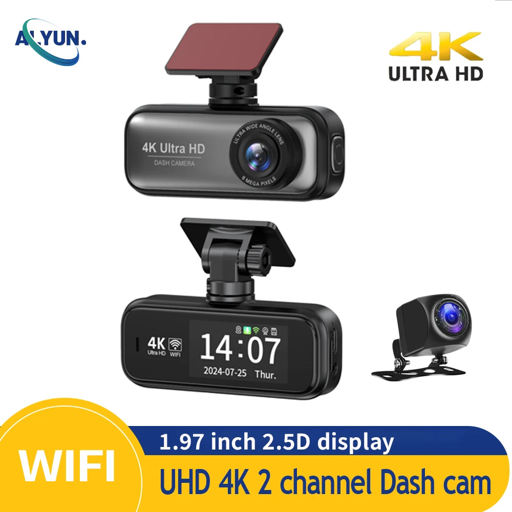 UHD 4K Dash Cam Mini hidden 2Inch Car DVR Mobile WiFi appWDR Video Recorder Night vision Ftont Rear 2Channel Black Box