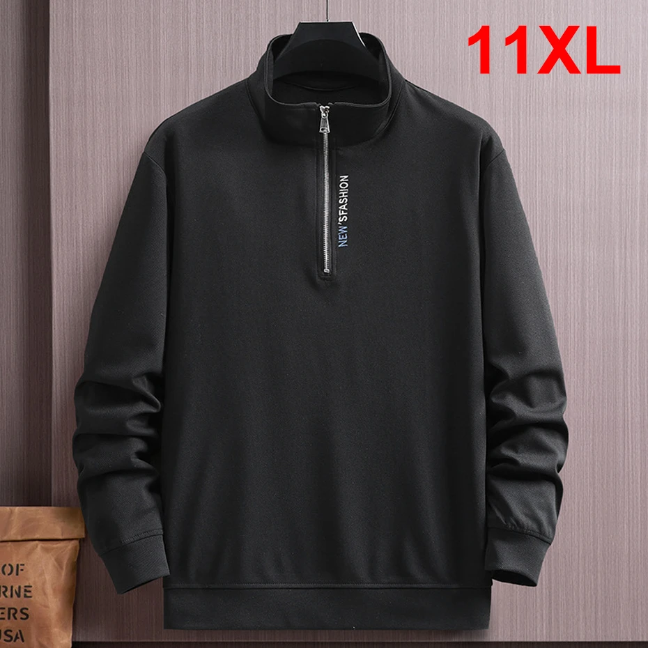 

Stand Collar Sweatshirt Plus Size 11XL Solid Color Sweatshirt Men Fashion Casual Pullover Male Sprint Autumn Zipper Sweatshirt