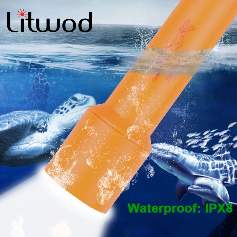 

Litwod T6 Led Flashlight Diving Super bright Torch Lamp Waterproof Power By 18650 Battery Bulb Shock Resistant Underwater Light