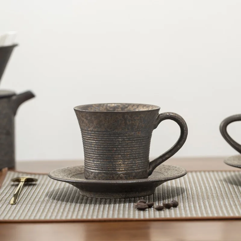 

Retro Rough Pottery Gilded Iron Glaze Coffee Cup Ceramic High-end Exquisite Afternoon Tea Set