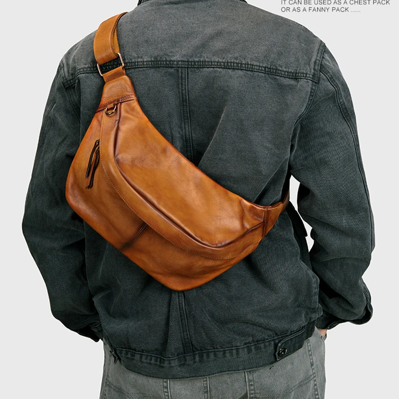 

New waist bag with large capacity, men's multifunctional diagonal leather chest bag, shoulder bag, casual bag trend
