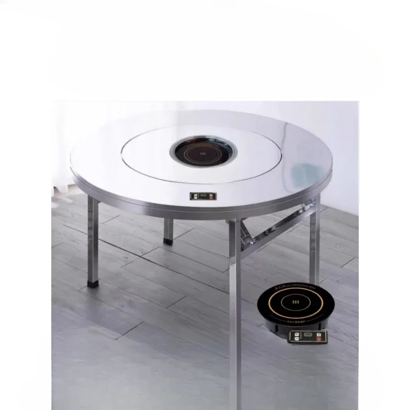 Sunken built-in turntable hot pot table extra thick stainless steel folding 304 furnace cover dual-purpose table