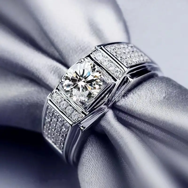 Huajie Charming Men's Full Paved Brilliant Zircon for Men Light Luxury Ring Jewelry Accessories Trend