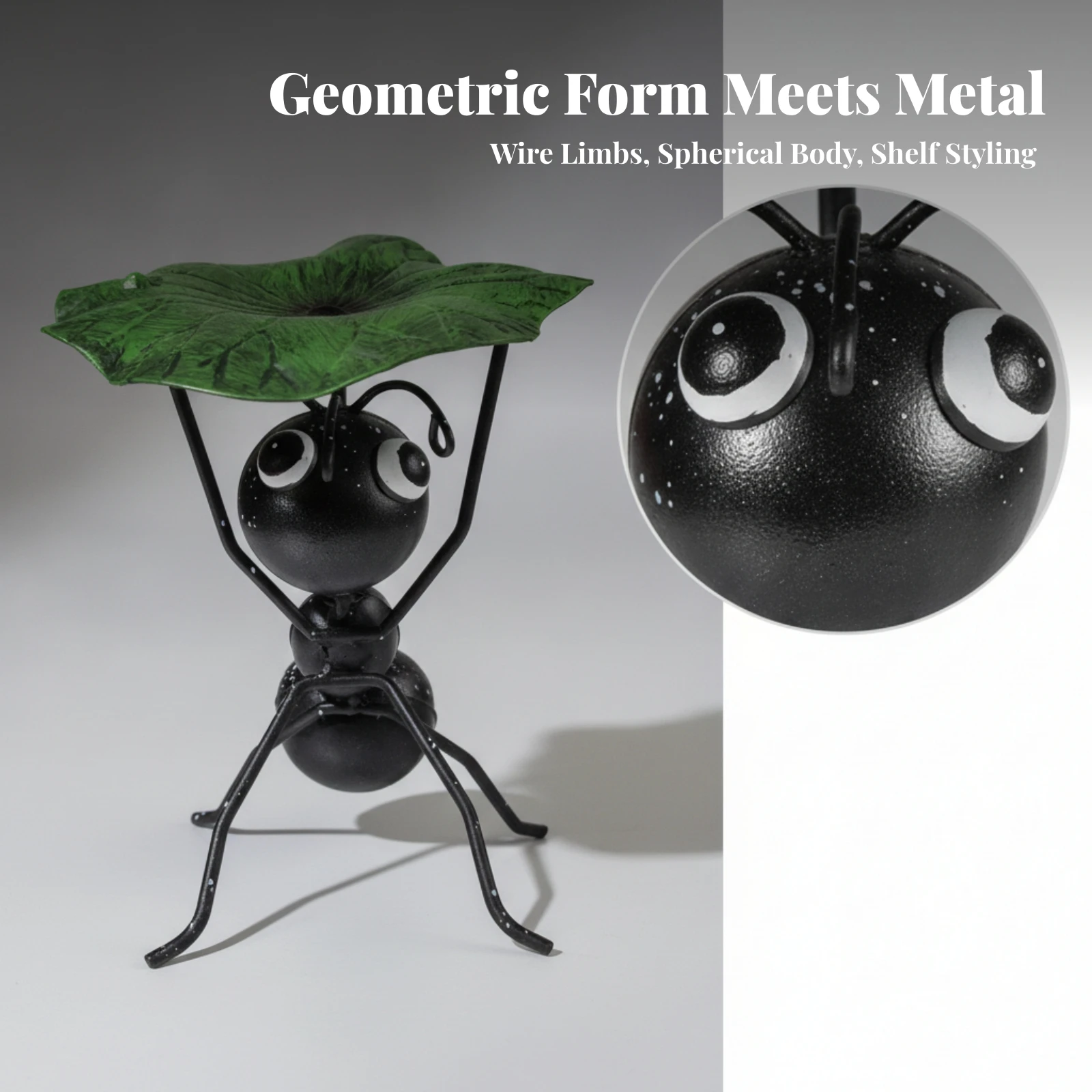 Metal Ant Sculpture Playful Ant Statue with Leaf Decor Small Mini for Courtyard, Patio