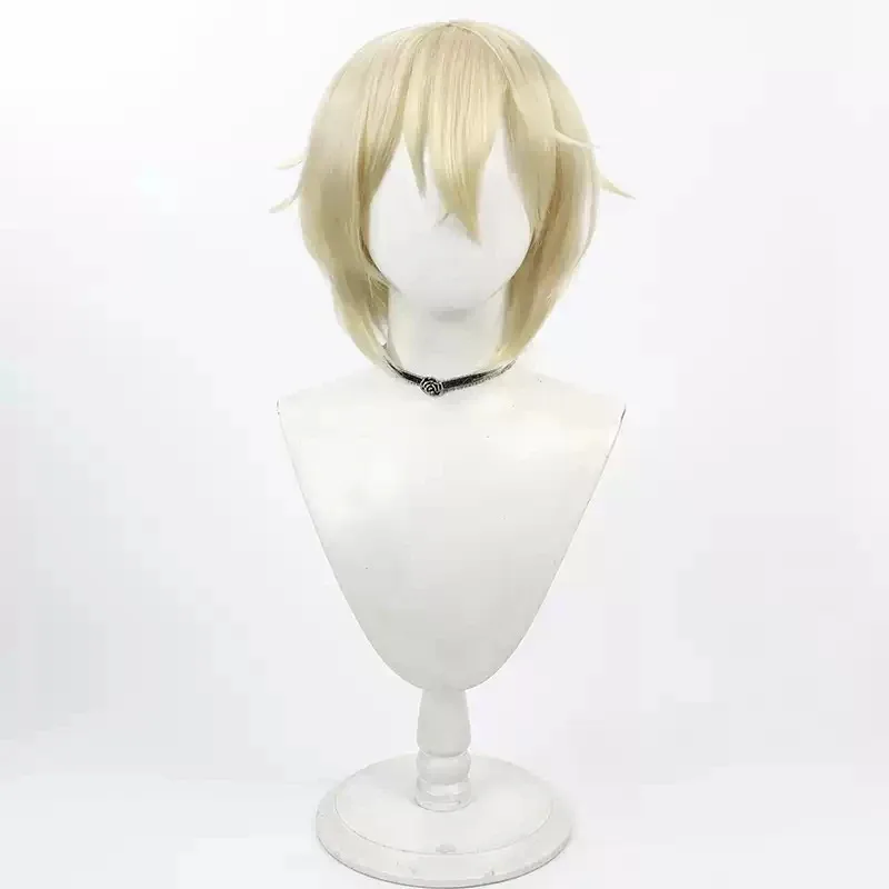 2025 12 Amine Touken Ranbu Online Higekiri Cosplay peluca corta recta Rubio claro pelo sintético resistente al calor papel de Halloween