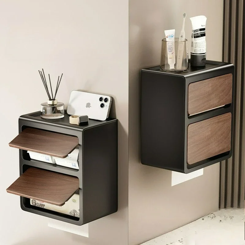 

No Drilling Toilet Paper Holder, Double Layer Wall Mount Storage Rack, Space Saving Bathroom Organizer, Strong Adhesive