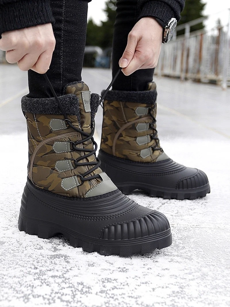 

Men's Winter Snow Boots Thickened Fleece Lined High Top Hiking Boots Cold Resistant Warm Cotton Shoes for Outdoor Mountain Cl...