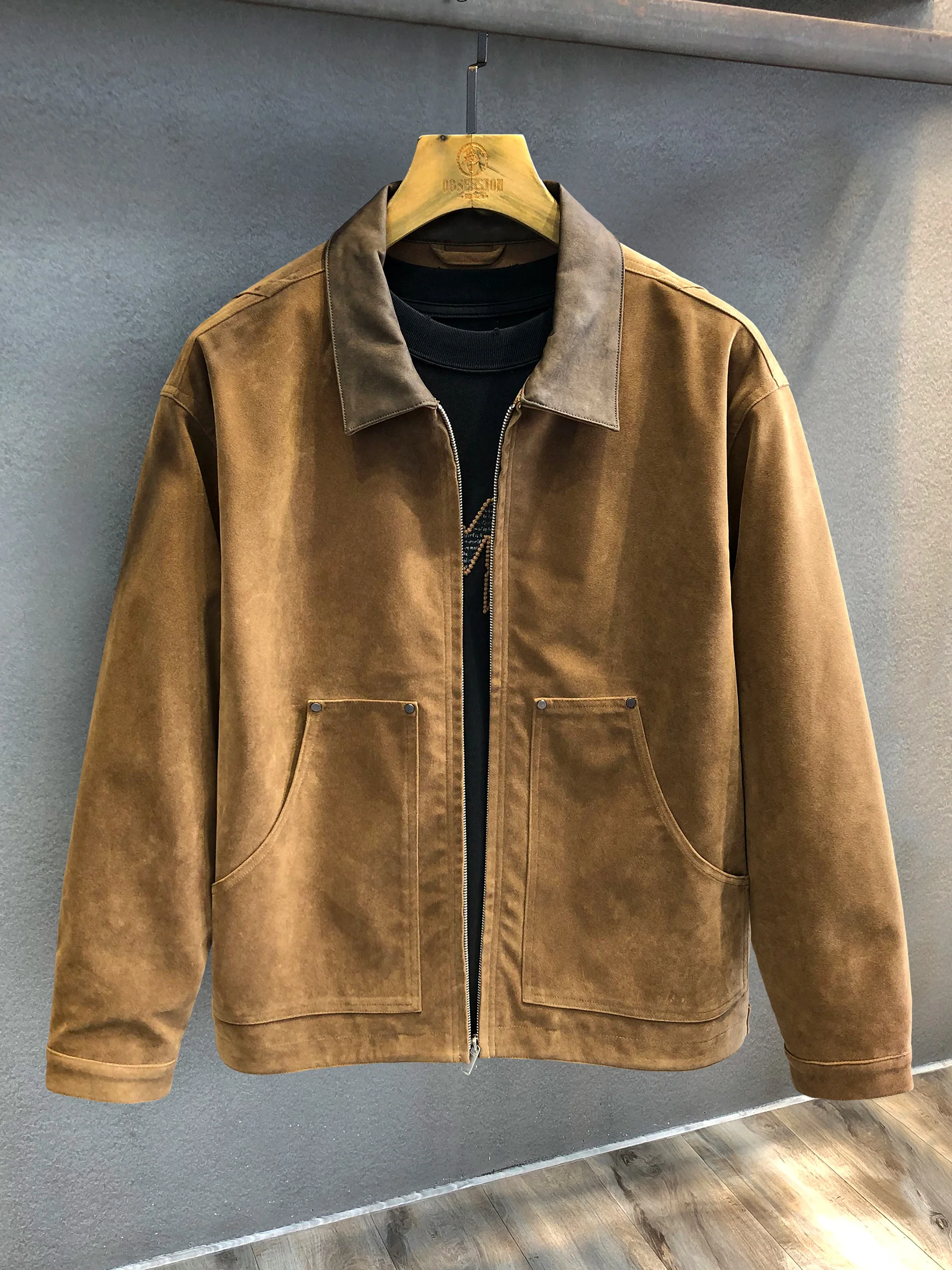 

Осенняя винтажная замшевая куртка-бомбер с цветными вставками, воротником, кожаным пиджаком в байкерском стиле, повседневная, свободного кроя, с длинными рукавами, на молнии, с дизайнерскими элементами