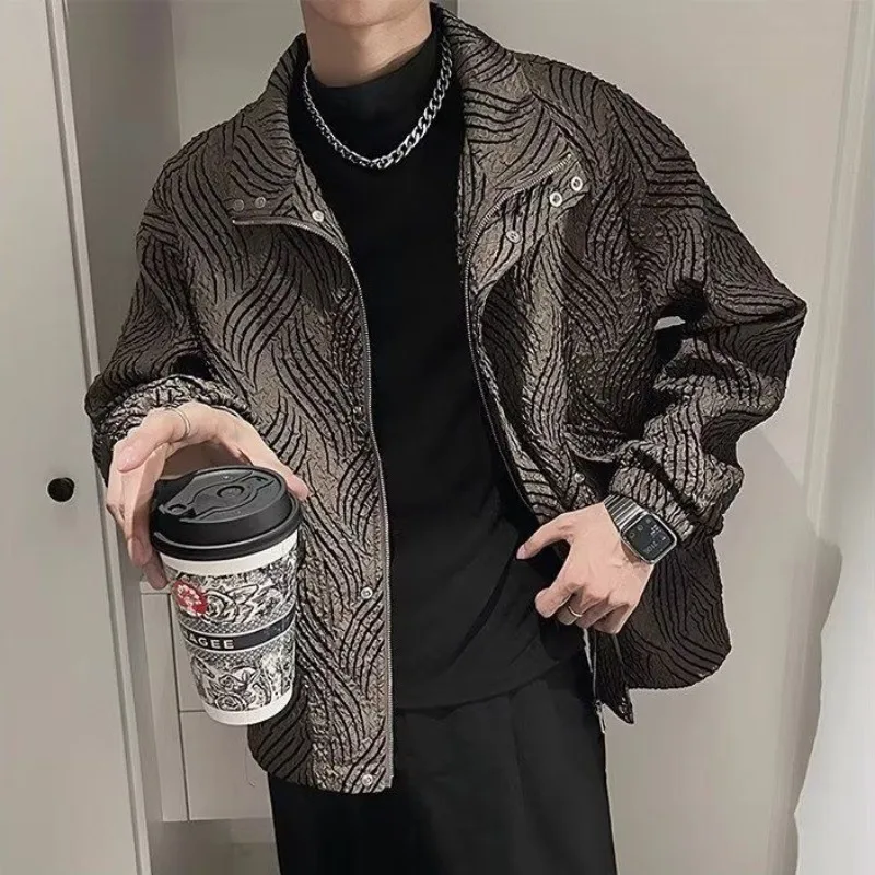 Fold Fabric Lapel Jacket Men's Korean Style Zipper Short Jacket New Spring Autumn Atmosphere Sense Simple Trendy Coats Daily