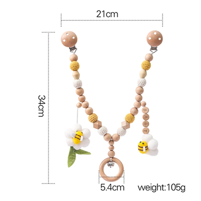 Baby Cart Chain Cartoon Bee Pendant Crochet Beads Crib Mobile Stroller Rattle Wooden Toys Baby Gym TeethingToy Gift for Newborn