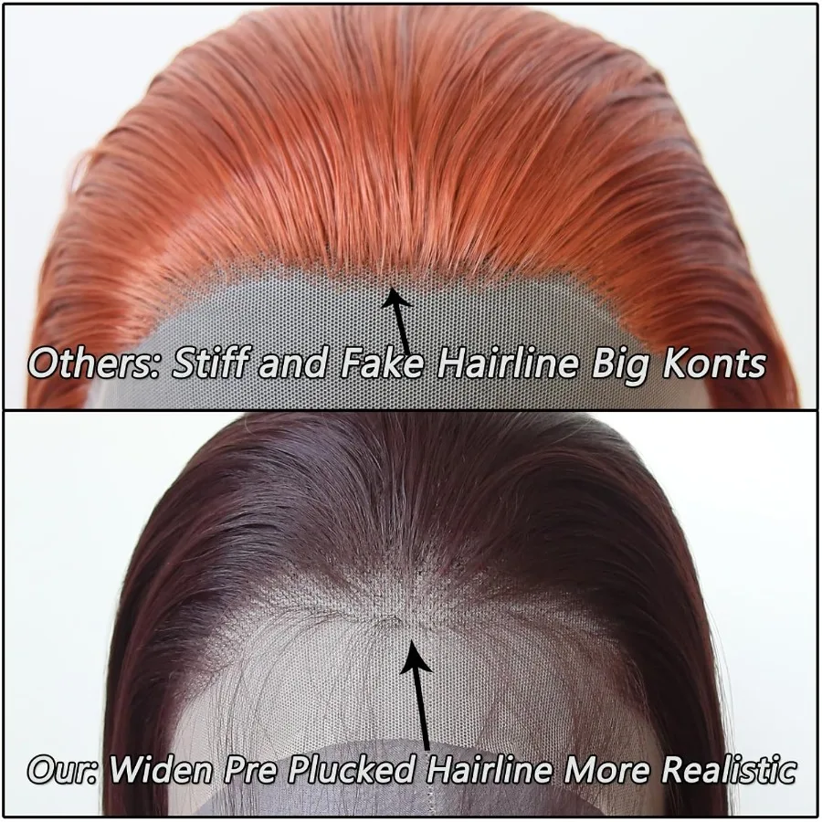 Peruka 99J Długa Prosta Bordowa Syntetyczna Peruka typu Lace Front z Wstępnie Wyskubaną Linią Włosów dla Kobiet Modnych, Odporna na Ciepło, Bezklejowa Syntetyczna