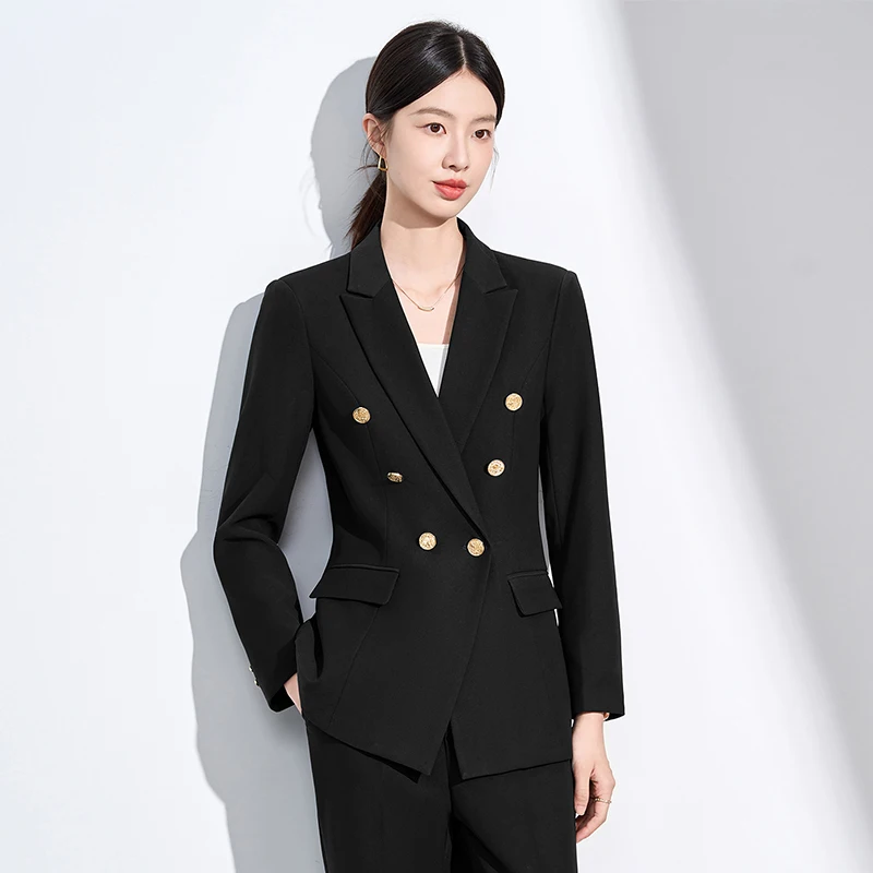 ชุดสูทเบลเซอร์และกางเกงขายาว ZJYT สไตล์หรูหราทันสมัยสำหรับผู้หญิง ประจำฤดูใบไม้ร่วงปี 2025 ชุดเซ็ต 2 ชิ้น เสื้อแจ็คเก็ตทรงกระดุมสองแถวและกางเกงขายาว สีขาว