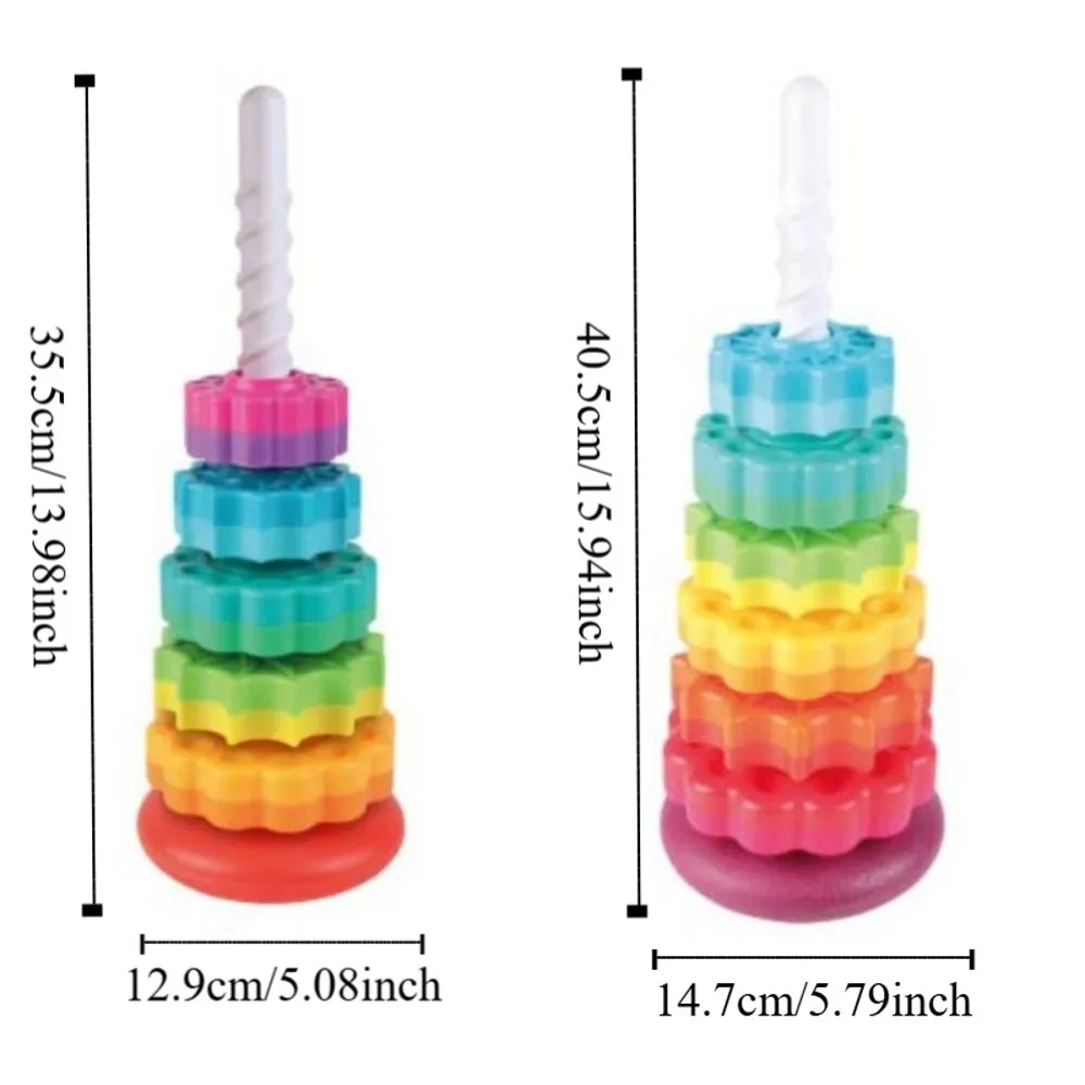 Montessori Rotating Rainbow Tower Spinning Safety Baby Stacking Puzzle Toys Environmental Protection Early Educational