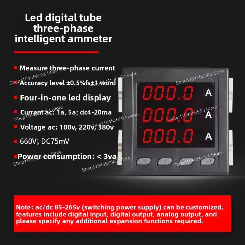 3 phase power meter Short case ampere voltage kwh watt var power factor frequency LCD multifunction meter