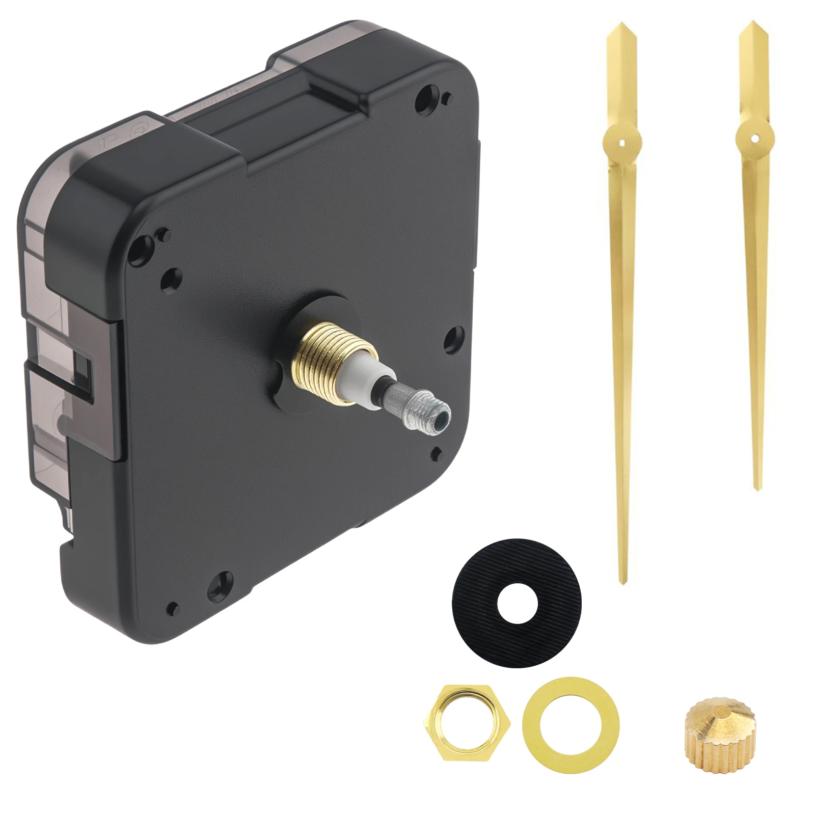Quartz High Torque Clock Movement Mechanism for Clock Repair Tools with Extra Long Gold Hands Pointer Set, Wall Clock Mechanism