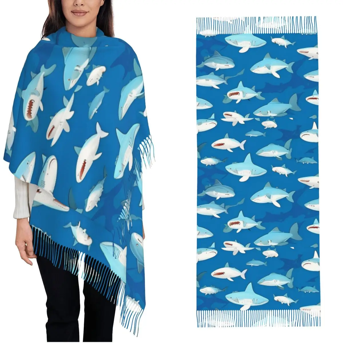 

Маленькие шали в виде акулы, накидки для женщин, зимний длинный мягкий шарф, шейный платок в виде акулы звездного кита, шарфы с кисточками