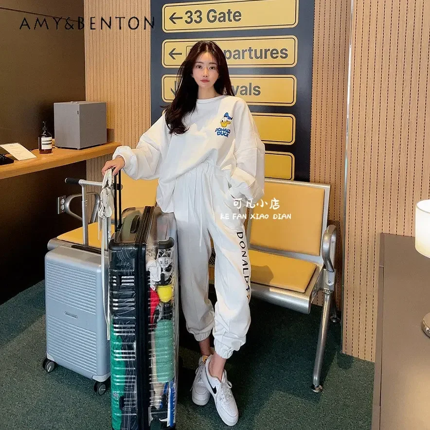 Frühling Herbst 2025, Damen Lose Gedruckt Cartoon Sweatshirts Und Casual Hosen Sets Weibliche Lässig Track Jogginghose Anzug Für Frauen