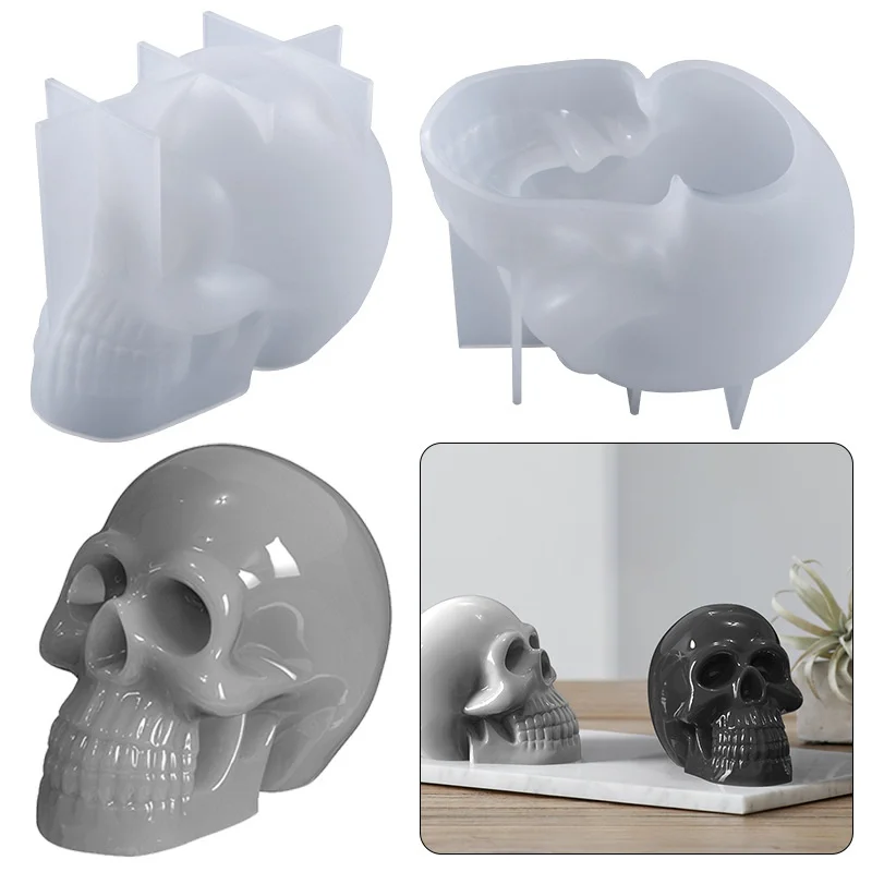 Totenkopf-Silikonformen 3D Halloween Totenkopf-Skelett Kerzenform Handgemachte Bastelform für Seife und Ton