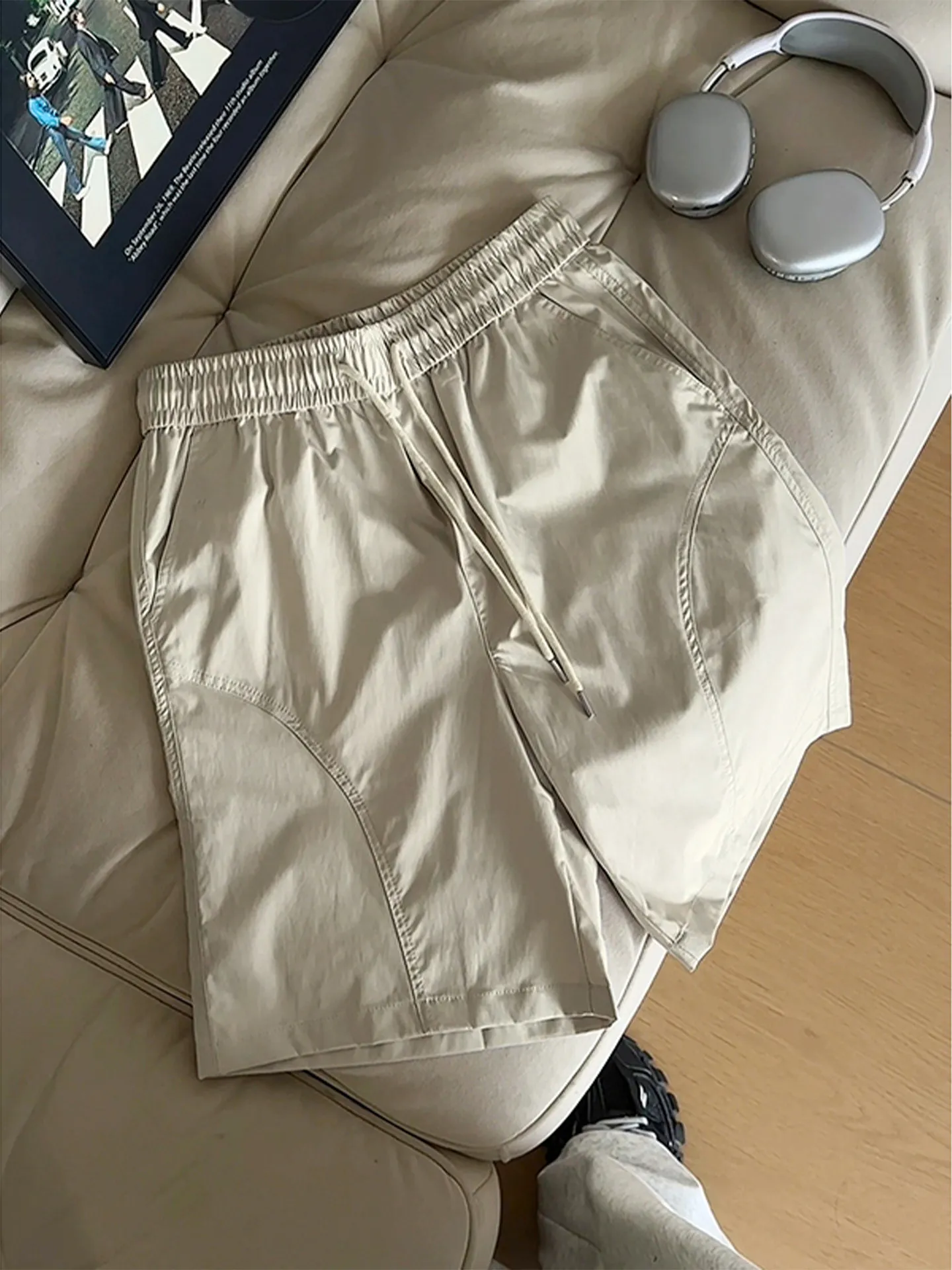 

Qui Dry Ice Silk ort orts Men's Summer Outdoor Sports Beach Pants Thin Five-Quarter Length Loose Fit Elastic Waist