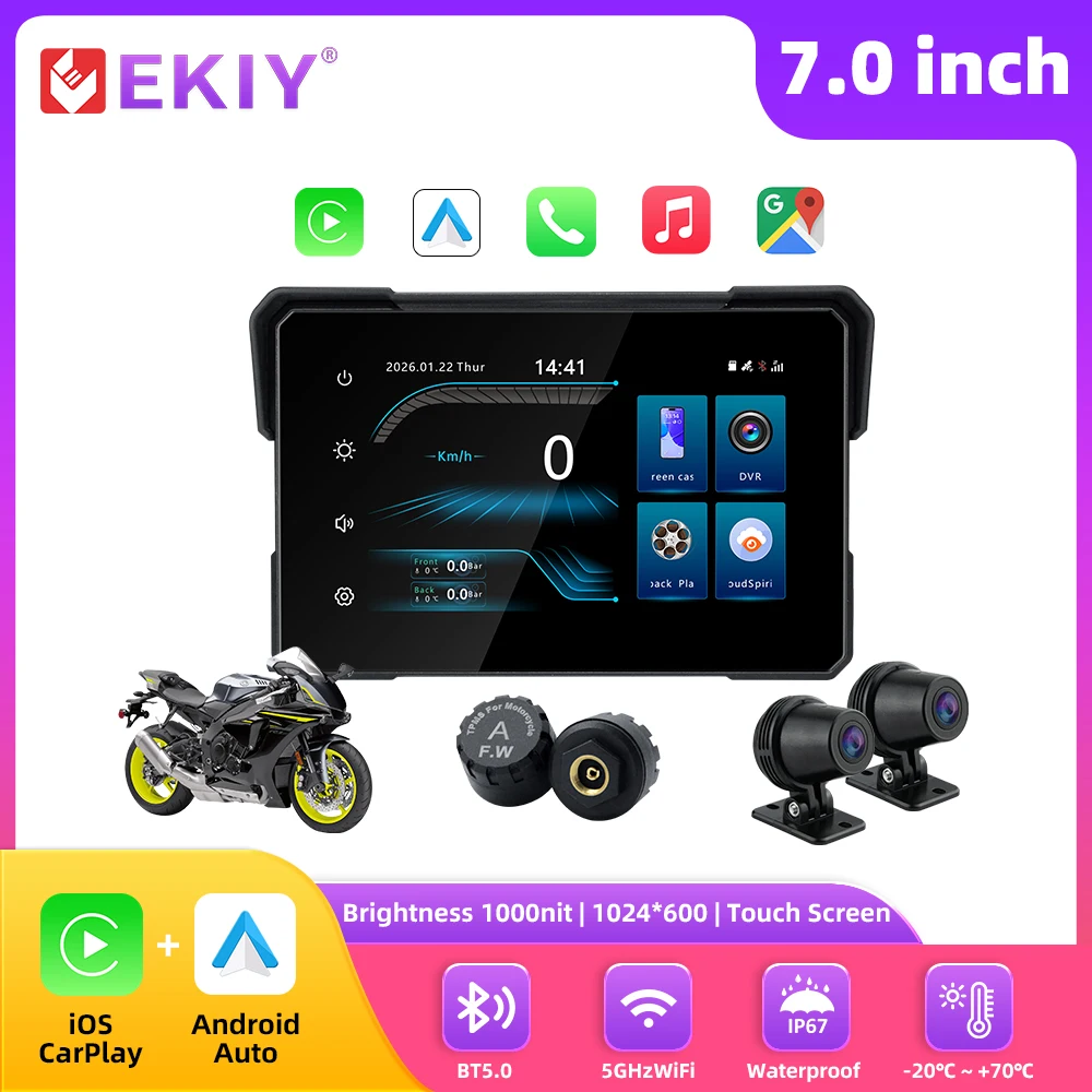 

EKIY 7inch Motorcycle Carplay Real-time Positioning Monitor Motorcycle Carplay Wireless Android Auto Navigation Moto Carplay