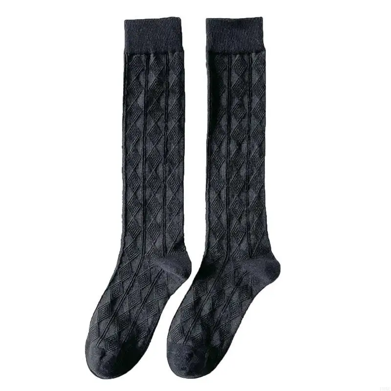 

195E Women Summer Thin Cotton Mesh Calf Socks College Striped Plaid Jacquard Patterned Solid Color High Tube