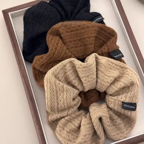 3 개/대 빈티지 니트 패턴 브라운 대장 Scrunchie 여성을위한 달콤한 헤어 밴드 헤어 타이 고무 밴드 헤어 액세서리