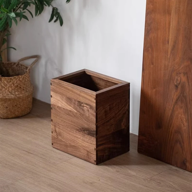 Black Walnut Solid Wood Trash Can Creative Modern Waste Bin for Home Living Room Wastebasket Retro Kitchen Office Garbage Bin