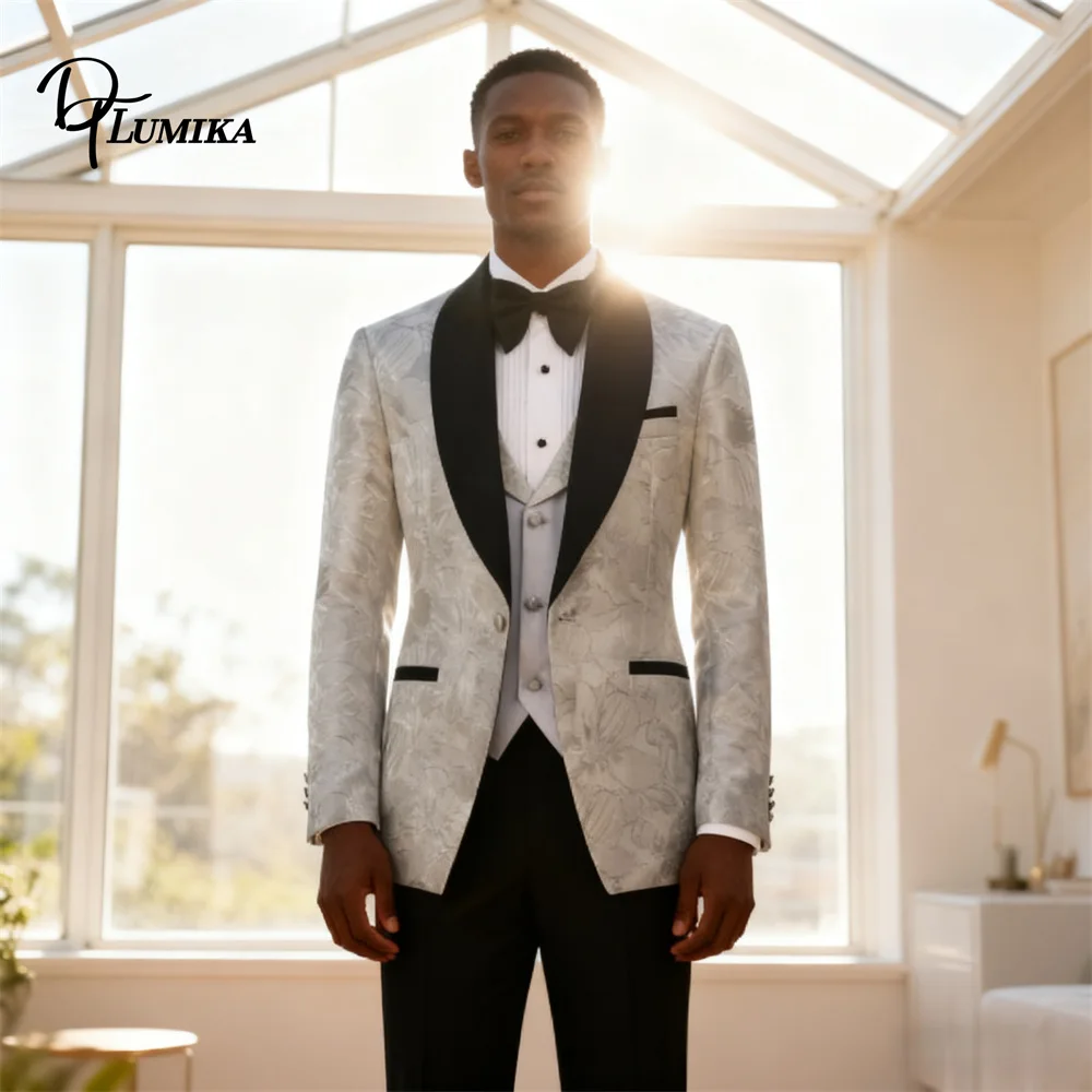 

DTLumika Fashion Groom Wedding Suit 3-Piece Suit Set, 3-Piece Mens Formal Suits, Jacket Vest Pants Shawl Neck Business Tuxedo