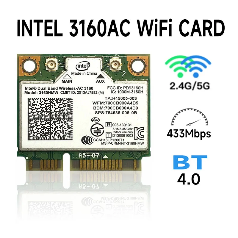 AC-3160 Wifi Wireless Dual Band 2.4g 5g 3160 3160HMW Half Mini PCI-e WI-FI 802.11ac Bluetooth 4.0 + 433mbps HS card mini PCIE