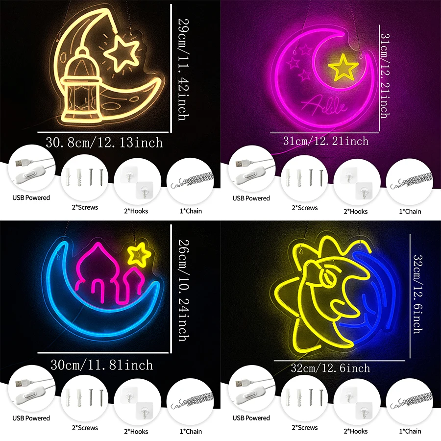 Moon And Stars Led Neon Sign, Used For Wall Decor, Bedroom Home Birthday Party Game Room Sign, Christmas Gift For Boys And Girls