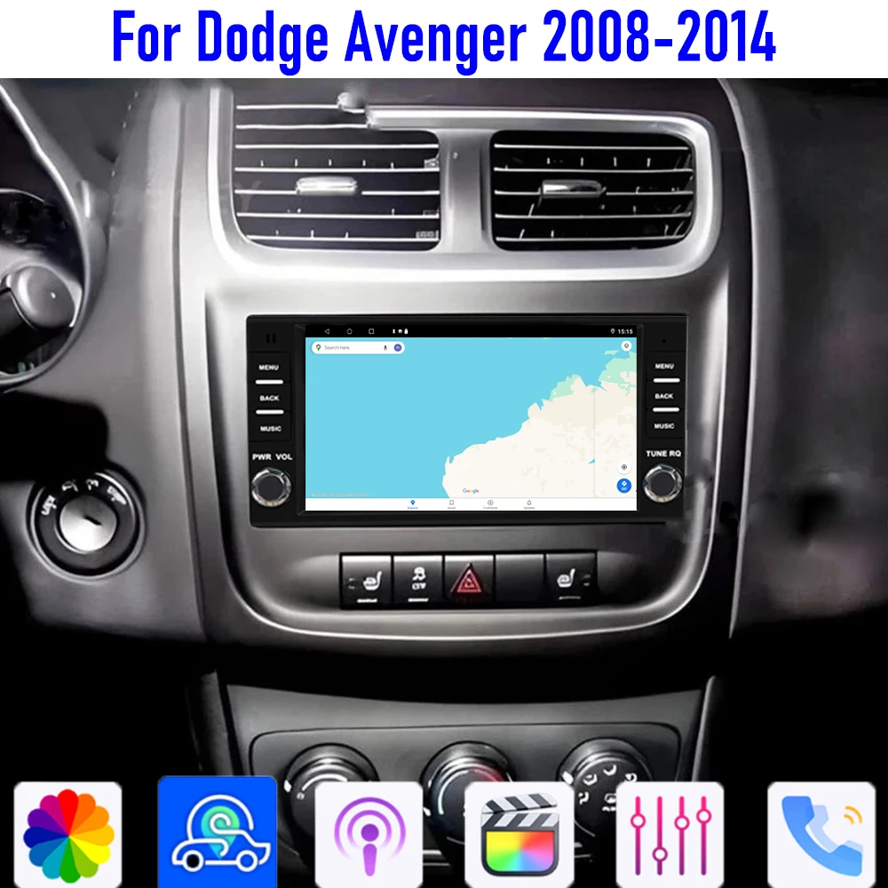 

7" For Dodge Avenger 2008-2014 Carplay Android 15 Auto Car Stereo Radio Wireless Steering Wheel Control 4-64GB Navi WIFI BT GPS