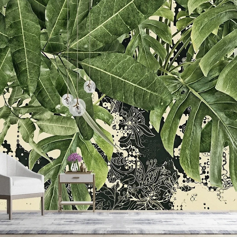 Nordic Tropical Plant Leaves Bedroom Wallpaper Designs Custom Abstract Line Mural Background Home Interior Decoration Photo