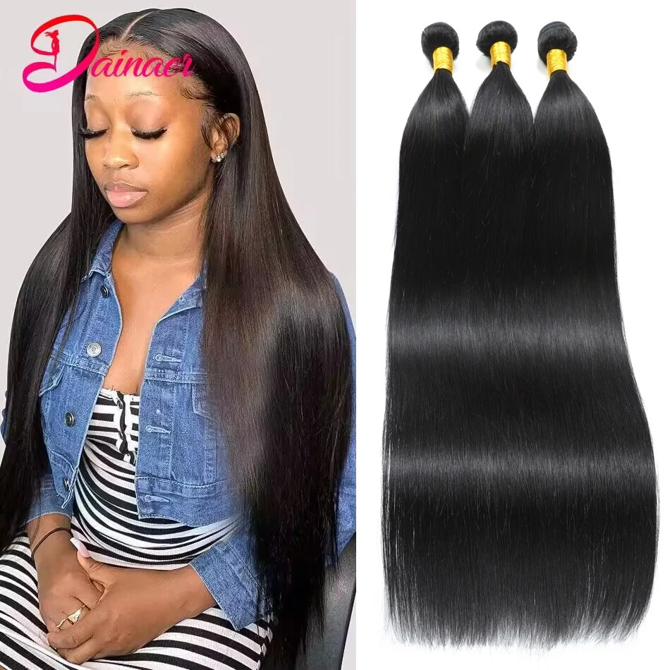 Sophia-Bundles de cheveux humains raides, Extensions de cheveux 100% naturels, Cheveux vierges Remy, Bundles de tissage, Noir naturel, 10A