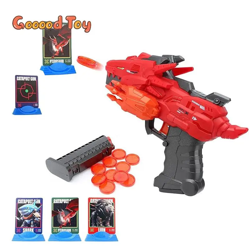 

Mechanical Dinosaur Catapult Gun Toy Pistol Kids Ejecting Toys with 12 Circles Dart Soft Bullet Gun Shooting Game for Boys Girls