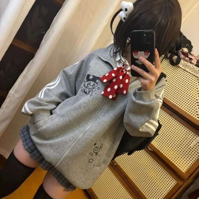 

2025 Stand Neck Zipper Jackets Y2k Tops Fashion Casual Anime Hoodies Ropa Mujer Black Cute Sweatshirts Coat Women's Clothing