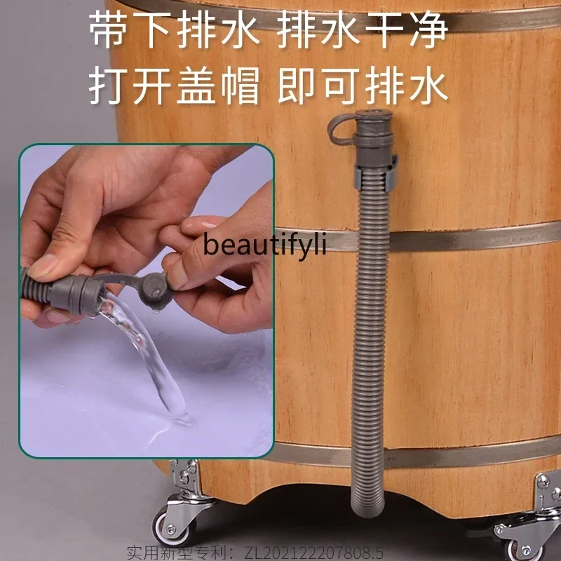 دلو خشبي تمرغ القدم مع تصريف حمام القدم حوض خشبي حوض من خشب البلوط مع عجلات دلو عالي العمق