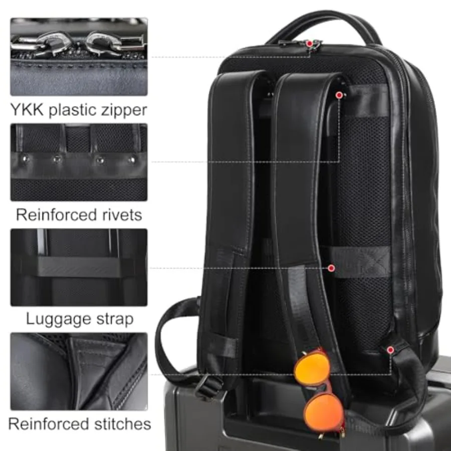 Masa Kawa حقيبة ظهر للكمبيوتر المحمول مقاس 14 بوصة من الجلد النحيف للنساء والرجال والأعمال الصغيرة والسفر والمكتب والعمل حقيبة ظهر للكمبيوتر التنفيذي Casu #6