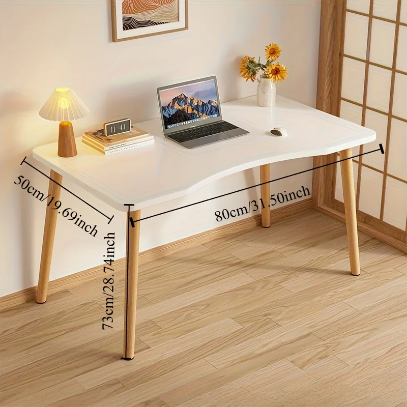 

Compact Solid Wood Desk with Ergonomic Curved Design - Modern Minimalist Study Table for Home, Office
