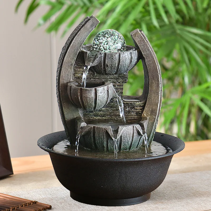 LED Indoor Waterfall Fountain Tabletop Fountain 4 Level Indoor Desktop Fountain With Calming Waterfall Sound for Lucky Feng Shui