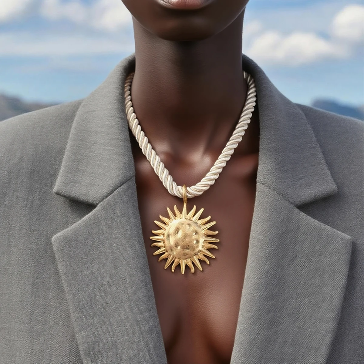 Image of Vintage Metall-Sonnenblumen-Anhänger Halskette für Frauen Seilkette Halsschmuck Strand-Party Mode-Accessoires Geschenk