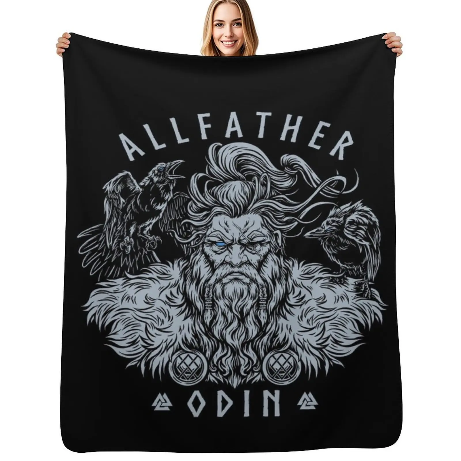 

Norse Mythology Viking Allfather Odin Huginn Muninn Valknut Throw Blanket Retros Beach Luxury Brand For Sofa Thin Blankets