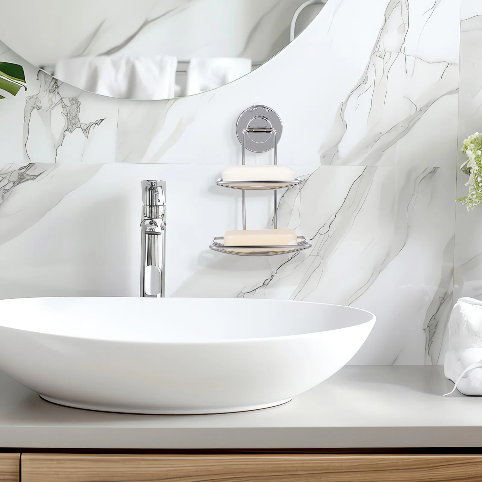 

Suction Cup Soap Dish Holder Stainless Steel Double Layer Drainage Design for Bathroom Kitchen Shower Room Use