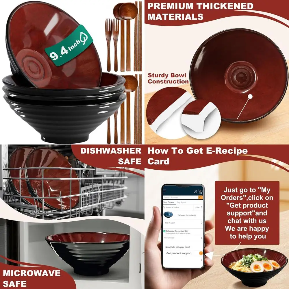 

Набор из 4 керамических мисок для рамена 9.4 дюйма – японский стиль, фарфор, можно мыть в посудомоечной машине и использовать в микроволновой печи, идеально подходит для салатов, лапши, пасты, ч